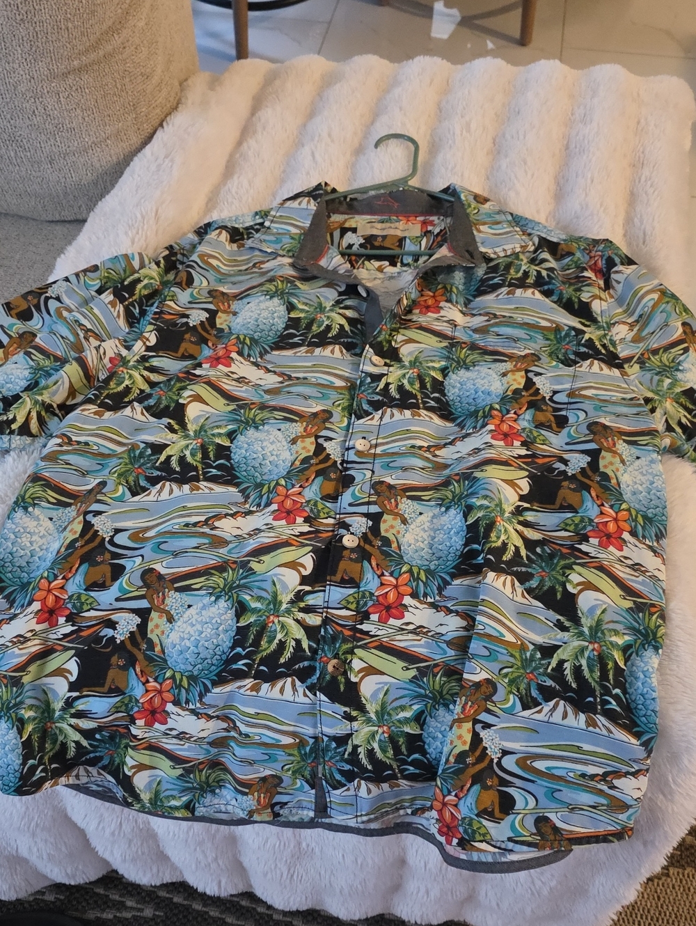 Tommy Bahama Black Tropical Floral Pineapple Camp Shirt